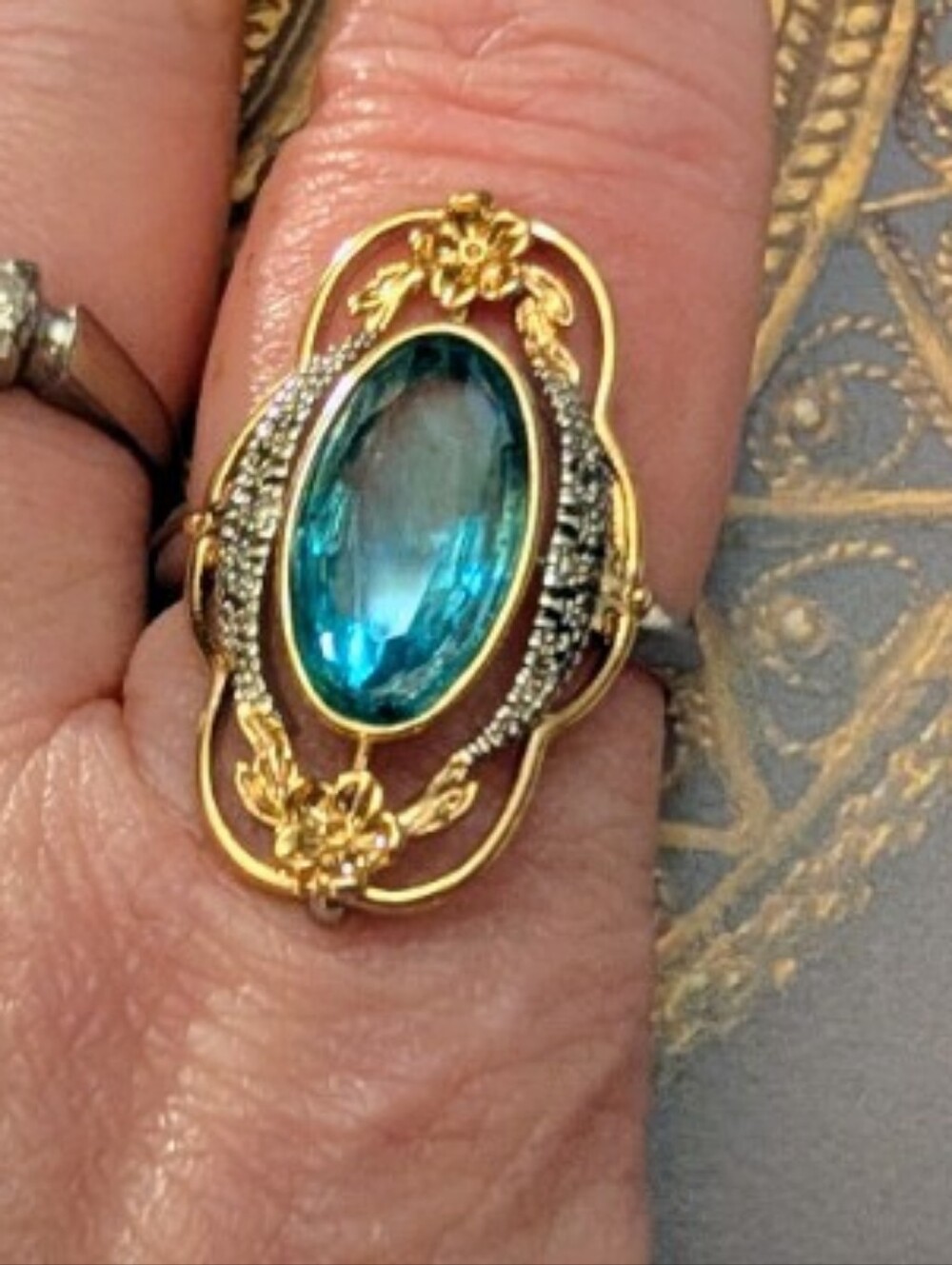 Victorian Revival Sterling 4ct Blue Topaz Ring